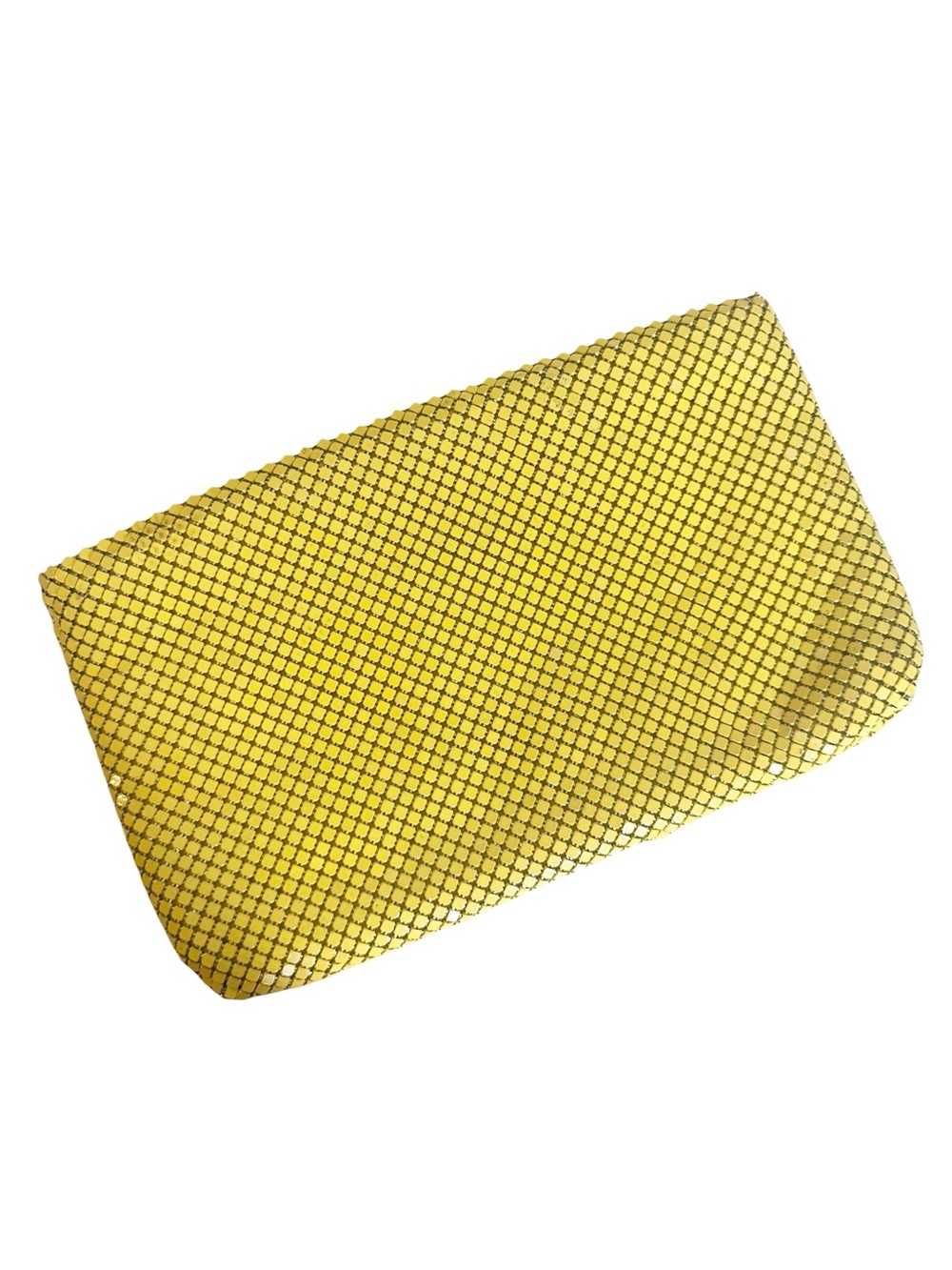 VINTAGE Yellow Metallic Mesh Clutch Bag with Zip Closure and Satin Lining